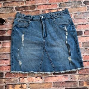 Distressed Denim Skirt Size 14 High Waisted.